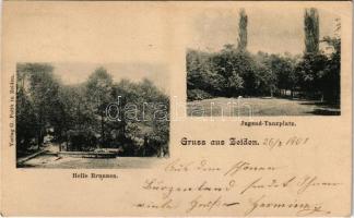1901 Feketehalom, Zeiden, Codlea; Helle Brunnen, Jugend Tanzplatz. G. Foith / szökőkút, ifjúsági tánctér / fountain, dance park