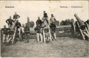 1915 Komárom, Komárnó; Tüzérségi katonák ágyúkkal / K.u.k. Feldartillerie / artillery soldiers with cannons