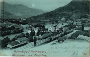 1900 Rózsahegy, Ruzomberok; Stanica / vasútállomás, pályaudvar, este / railway station, night