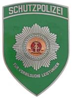 NDK 1949-1989. Schutzpolizei (Védelmi rendőrség) feliratú zománcozott fém plakett (105x75mm) T:2 GDR 1949-1989. Schutzpolizei (Protection Police) enamelled badge in original box (105x75mm) C:XF