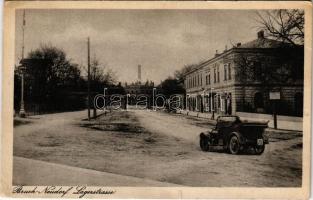 1930 Királyhida, Bruckújfalu, Bruckneudorf; Lagerstrasse / Laktanya utca, autó / barrack street, automobile (EK)