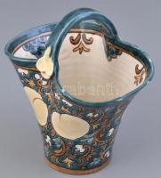 Kósa Klára (1947) Mázas kerámia kosár. Kézzel festett, jelzett, lepattanással. m: 16 cm