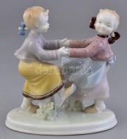 Metzler Orloff porcelán táncoló kislányok, kézzel festett, jelzett, hibátlan, m: 14 cm