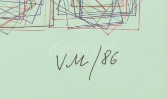 VM jelzéssel: Kompozíció. Golyóstoll, papír. Üvegezett fa keretben, 34x25,5 cm