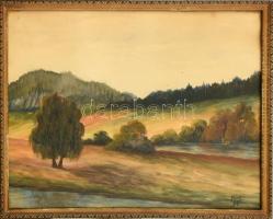 MH jelzéssel: Dombos táj. Akvarell, papír. Üvegezett fa keretben, 33x43 cm