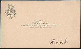 cca 1900 Vermes Lajos (1880-1941) vívómester, az MTK első elnökének névjegykártyája