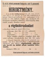 1918 Budapesti katonai parancsnok rendelete a statáriumról. Nem biztos, hogy ki is hirdették. Plakát. 60x45 cm