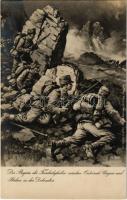 Der Beginn der Feindseligkeiten zwischen Österreich-ungarn und Italien in den Dolomiten / WWI Austro-Hungarian K.u.K. military art postcard, mountain troops in South Tyrol s: H. Treiber (fl)