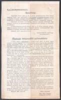1915 Sebesült katonákat szállító automobilok beszerzésére indított gyűjtés körlevele Fischer Lipót t...