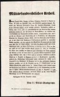 1852 Tőszer János, alias Bunkó volt honvéd, mátrai rabló német nyelvű rögtön bírósági ítéletének hirdetménye 25x42 cm