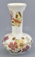 Zsolnay pillangómintás porcelán váza, kézzel festett, jelzett, kis kopásokkal, m: 11 cm