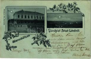 1899 (Vorläufer) Felsőlövő, Oberschützen; Szálloda a magyar királyhoz, este. Kirnbauer Otto kiadása / Hotel, night. Art Nouveau, floral (EK)
