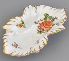Herendi Petit Bouquet de rose (PBR) rózsa mintás leveles tálka, kézzel festett, jelzett, kopott, 15×9 cm