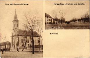1930 Kecskéd, Római katolikus templom és iskola, hangya fogyasztási szövetkezet üzlete, utca