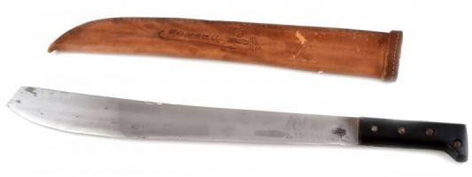 Machete, bozótvágó kés jelzett, kakasos pengével., bőr tokkal 57 cm