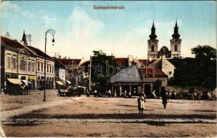 1910 Székesfehérvár, piac, Stern Béla, Hejj Imre üzlete (EK)