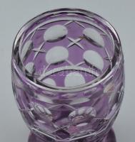 Lila dekoratív csiszolt, metszett üvegváza, apró kopásokkal, m: 16cm