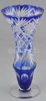 Kék kristály váza, karcolásokkal, csorbákkal m: 25cm