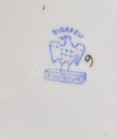 Budapest feliratú, Aquincumi porcelán mini kaspó m:5cm (Lánc-híd) és tálka d:9,5cm (Parlament, Orszá...