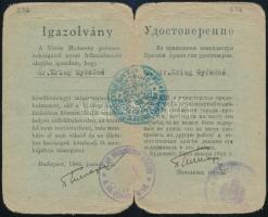 1945 Bp. Vörös Hadsereg parancsnoksága által kiállított kétnyelvű igazolvány