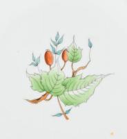 Herendi csipkebogyó mintás süteményes készlet. 6 + 1 db. Kézzel festett, jelzett, hibátlan. d:21 cm,...