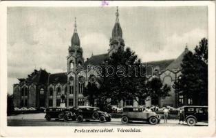 1939 Budapest XX. Pestszenterzsébet, Pesterzsébet, Erzsébetfalva; Városháza, automobilok (EB)