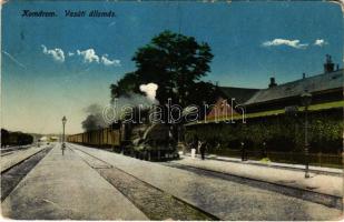 1915 Komárom, Komárnó; vasútállomás, gőzmozdony / railway station, locomotive (Rb)