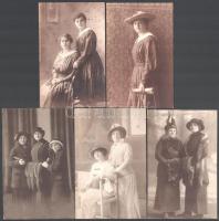 cca 1900-1920 Hölgyportrék, 5 db fotólap szegedi fényképeszek műtermeiből (Lintner Ferenc, Rutkai és Vitkay, Brenner Testvérek), 13,5x9 cm és 14x9 cm méretben