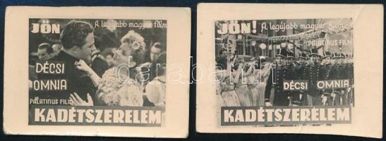 cca 1941 Kadétszerelem, filmreklám, 2 db fotó, 6,5x4,5 cm