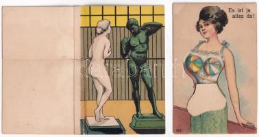 3 db RÉGI humoros litho kinyitható képeslap / 3 pre-1945 humorous litho folding postcards