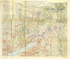 1908 Ausgangssituation der Nord- und Südpartei am 14. abends, Balaton és környéke katonai térkép, szakadásokkal, 71×85 cm