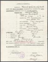 cca 1940 Károly Csapatkereszt viselésének tárgyában készült jegyzőkönyv