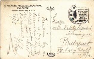 1938 Rimaszombat, Rimavská Sobota; bevonulás, kerékpáros katonák, magyar zászlók, üzletek / entry of...