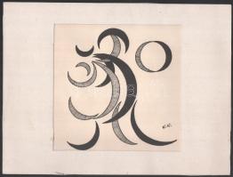 W. W. jelzéssel: Kompozíció. Fametszet, papír, paszpartuban, 18,5×18,5 cm