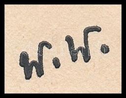 W. W. jelzéssel: Kompozíció. Fametszet, papír, paszpartuban, 18,5×18,5 cm