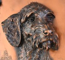 Drótszőrű német vizsla, galvanizált fém, Jelzett: F. D. 27x21cm