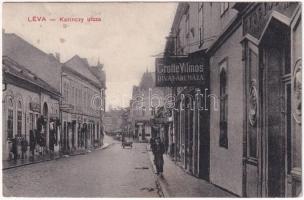1912 Léva, Levice; Kazinczy utca, Grotte Vilmos divatáruháza, gyógyszertár, üzletek / street view, fashion store, pharmacy, shops (EK)
