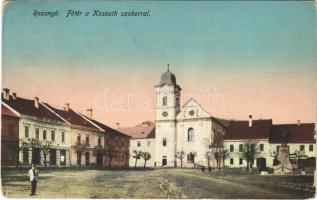 1918 Rozsnyó, Roznava; Fő tér, Kossuth szobor. Fuchs József kiadása / main square, statue (kopott sarkak / worn corners)