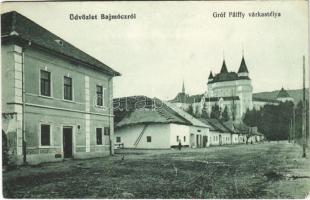 1916 Bajmóc, Bojnice; Gróf Pálffy várkastély, utca. Kiadja Gubits B. Privigye / Bojnicky hrad / castle, street view (EK)