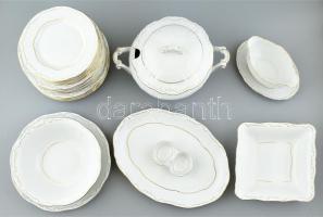 Zsolnay tollazott 25 részes étkészlet. Barokk mintás fehér étkészlet, kézi festésű tollazott aranyoz...