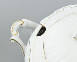 Zsolnay tollazott 25 részes étkészlet. Barokk mintás fehér étkészlet, kézi festésű tollazott aranyoz...