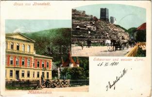 1900 Brassó, Kronstadt, Brasov; Fekete és Fehér torony, Leányiskola. H. Zeidner / girl school, towers (Rb)