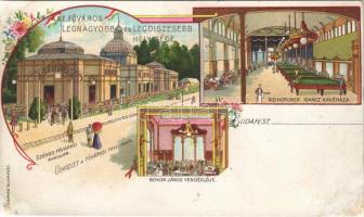 Budapest XIV. Városligeti fővárosi pavillon. Bokor János vendéglője és Weingruber Ignác kávéháza, belső floral, billiárd terem. Kosmos Art Nouveau, floral litho (r)