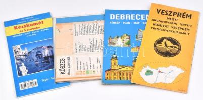 5 db magyar város- és megyetérkép: Debrecen, Kőszeg, Dunaújváros, Kecskemét és környéke + Veszprém megye idegenforgalmi térképe
