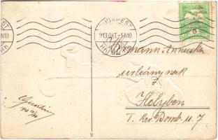 1913 Tacskó, dombornyomott / Embossed Dachshund dog (EB)