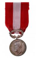Románia ~1900. Felsőoktatási Érdemérem / I. Károly Ag kitüntetés mellszalagon (~16g) T:1- patina Romania ~1900. Higher Education Medal / Carl I Ag award with ribbon (~16g) C:AU patina