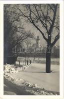 1943 Győr, Karmelita templom, befagyott Rába télen. photo (EK)