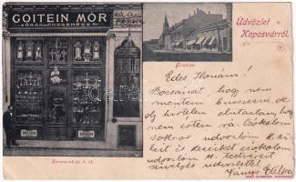 1902 Kaposvár, Fő utca, Goitein Mór órás és ékszerés üzlete a Korona utca 4. szám alatt. Gerő Zsigmond kiadása (vágott / cut)