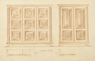 Ismeretlen alkotó: Vegyes bútor tervrajzok, cca. 1910-20. kopott, sérült. cca.: 54x39cm