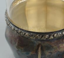 2 db Floreat alpakka teás pohár tartó, kissé csorba üvegbetéttel. Össz m: 9 cm